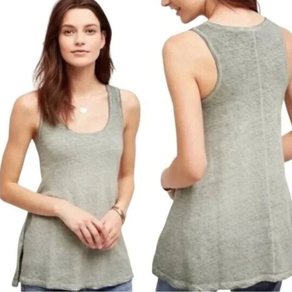 Anthropologie Akemi + Kin Linen Blend Tank Top Moss Green Size S